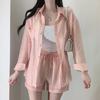 Korean Dongdaemun Fashion Casual Solid Color Slimming Long Sleeve Shirt & Shorts Set Women's Trend