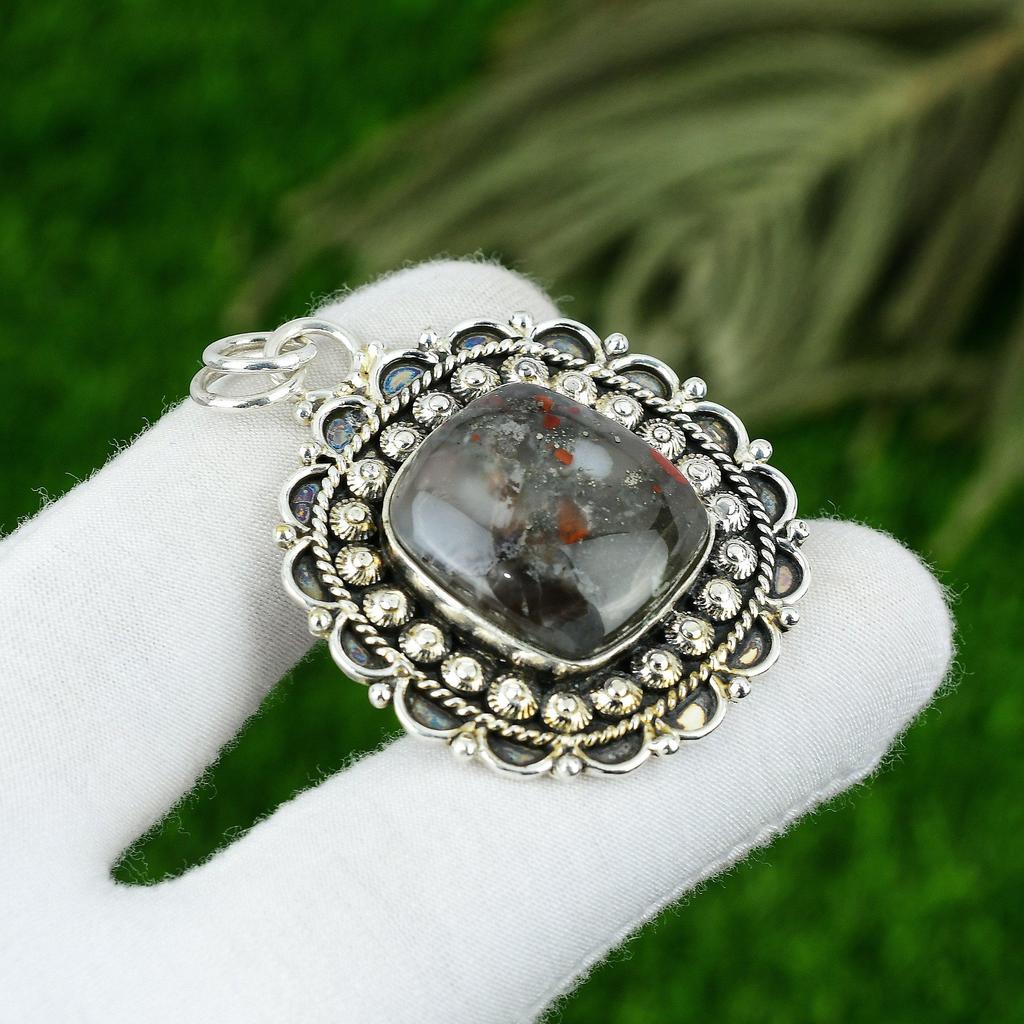 925 Silver Radiant Natural Tabu Jasper Artisan Bezel Wife Handcrafted Pendant