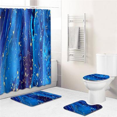 Marble Style Shower Curtain Set with Non-Slip Rugs Toilet Lid Cover and Bath Mats Bathroom Shower Curtain Rugs Accessories