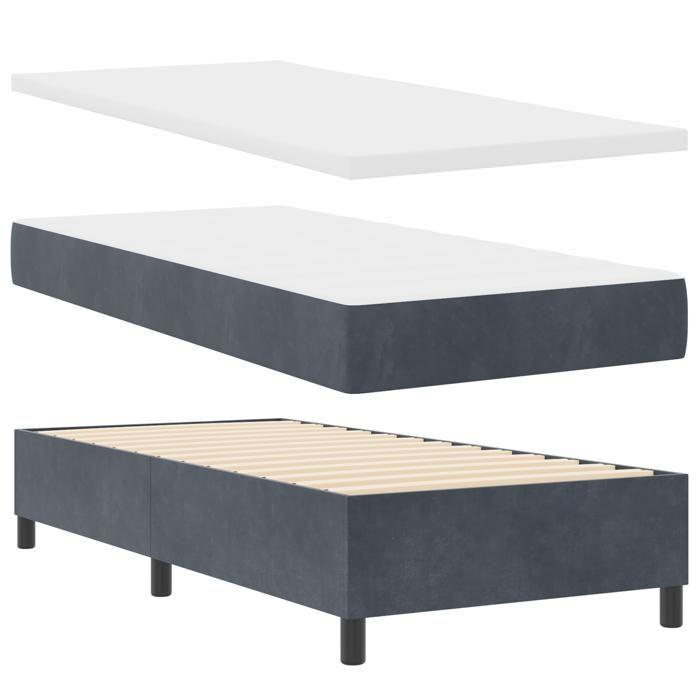 VidaXL Lit avec Sommier et Matelas Gris Foncé 100x200 cm Velours 3344559