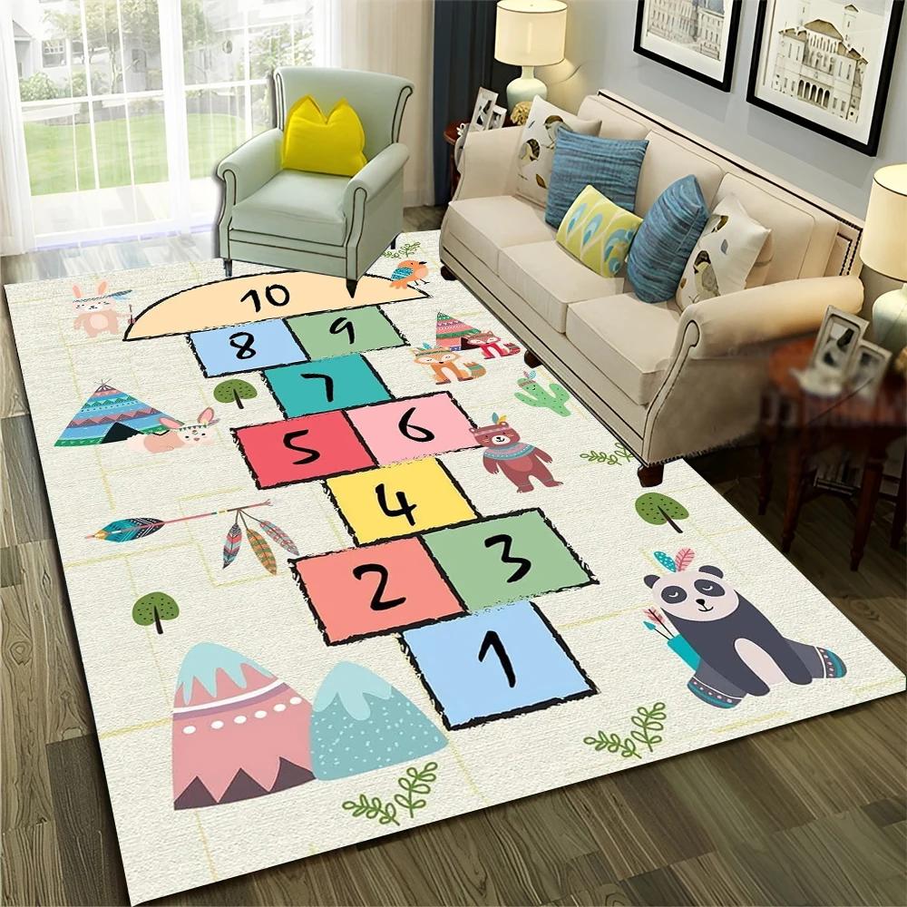 27 Stil Hüpfspiel Kinder Digitale Spiele Junge Mädchen Cartoon Teppich Teppich für Zuhause Wohnzimmer Sofa Fußmatte Dekoration,Rutschfeste Bodenmatte