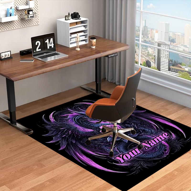 1PC Custom Name Purple Dragon Rose Art Theme Floor Mat Ideal for Living Room, Game Rooms, Office, Bedroom, Floor Mat Playful Design