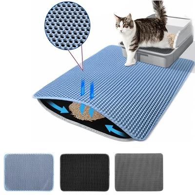 Tapis de litière pour chat Toilettes pour animaux de compagnie Antidérapant Tapis filtrant pour bac à litière pour chat Double couche Résistant à l'usure Imperméable Tapis de litière pour chat Fournitures pour animaux de compagnie