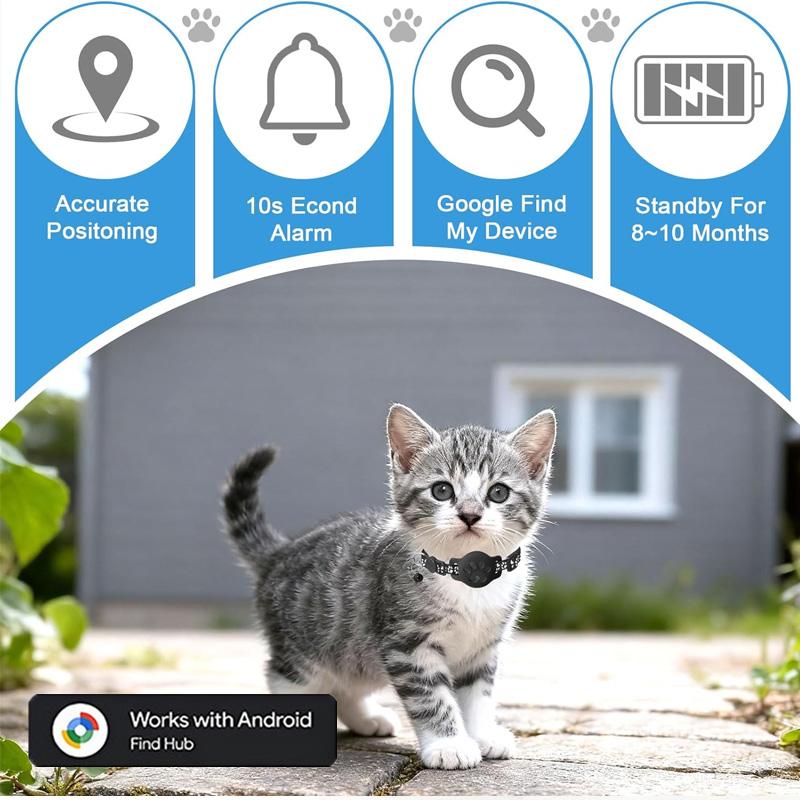 2026 Mini GPS Tracker Waterproof Tracking Tag with Collar Anti-Lost Dog Cat Global Locator for Android Google Find Hub App