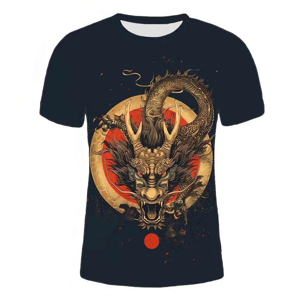 2025 Letní Móda O-Výstřih 3D Tištěný Vzor Draka Digitálně Tištěné Tričko Ležérní Osobnost Street Nadměrná Velikost Volný Top