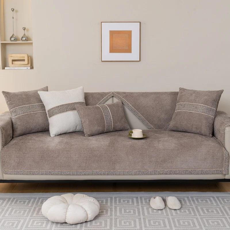 1 2 3 Seat Four Seasons Universal Chenille Sofa Covers Non-Slip L Shaped Sofa Towel for Living Room Couch Slipcovers Solid Color