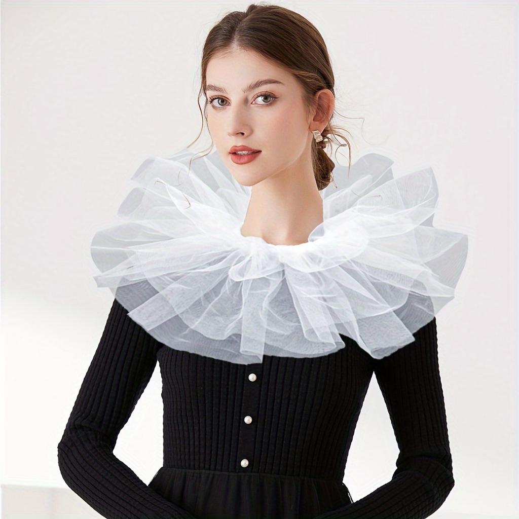 Pompom Tulle Mock Collar for Clown, Victorian Court Theatrical Accessories for Easter Performance