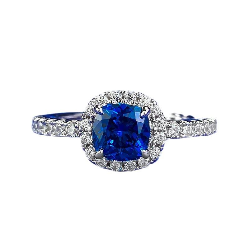 Xiancan Jewelry Royal Blue 6x6mm Square S925 Silver Engagement Ring for Women