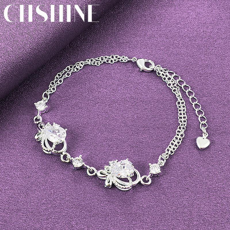 

CHSHINE 925 Sterling Silver White Zircon Bracelet For Women Wedding Party Fashion Charm Jewelry 20cm