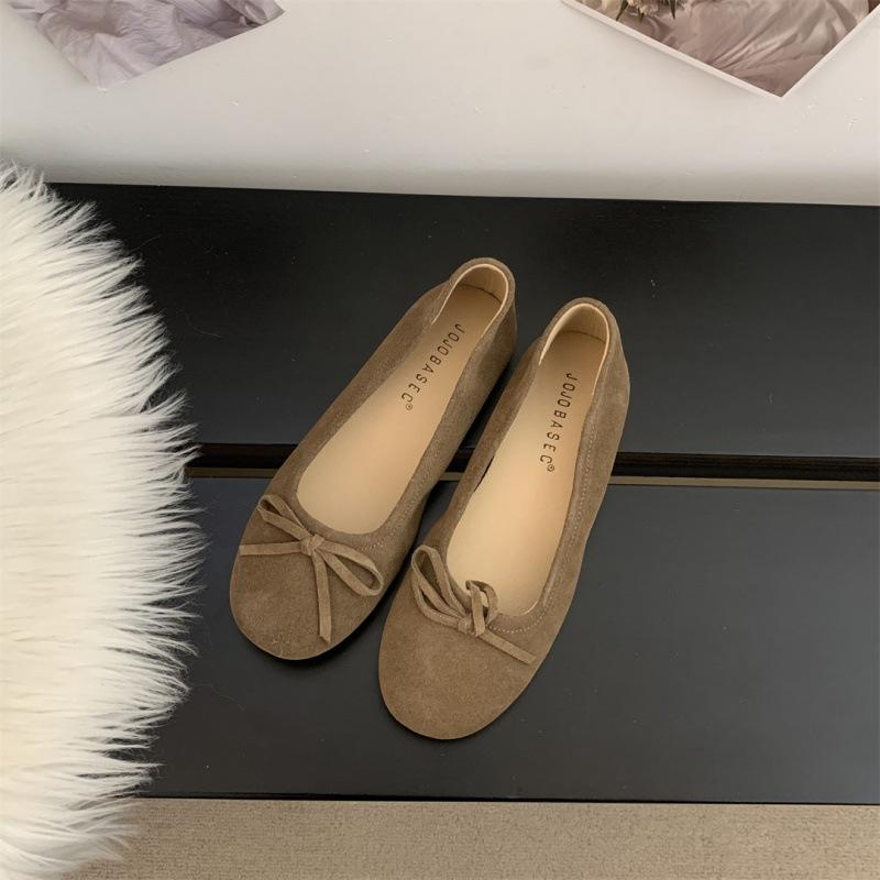 

Spring and Autumn 2025 New Gentle Fairy Soft Sole Ballet Shoes Shallow Mouth Flat Bottom Bow Frosted Velvet Round Head 39 хаки