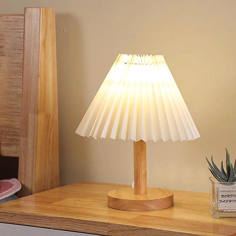 Nordic-Style Pleated Bedside Lamp: Japanese-Inspired Night Light for Dorms and Eye Protection