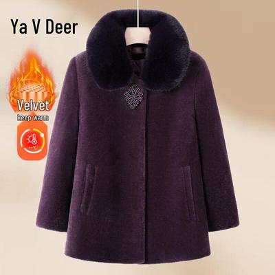 Elderly Women's Plus Velvet Warm Winter Coat