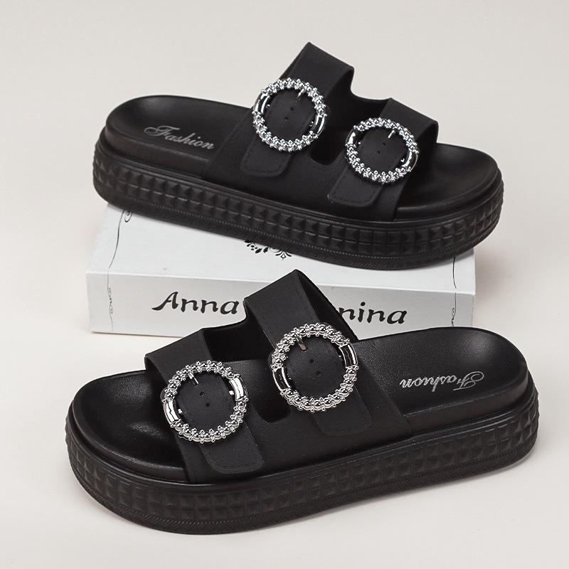 Женские туфли на плоской подошве, летние женские туфли на платформе, повседневные модные женские сандалии с заклепками, тапочки для прогулок на открытом воздухе 36 чёрный