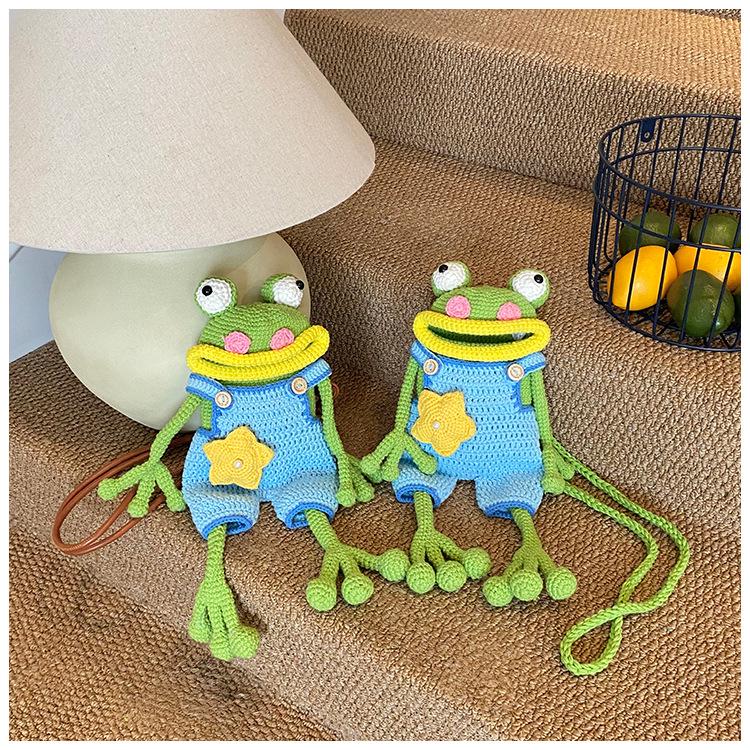 Handmade Big Mouth Frog Crochet Crossbody Bag: Cute, Funny Parent-Child Phone Bag