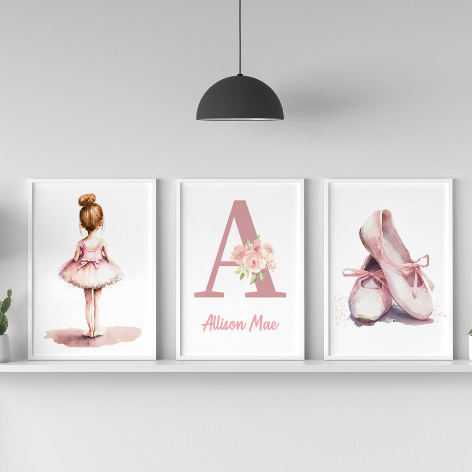 Pink Name Custom Ballerina Girl Sun Rainbow Butterfly Wall Art Canvas Painting Posters And Prints Pictures For Kids Room Decor