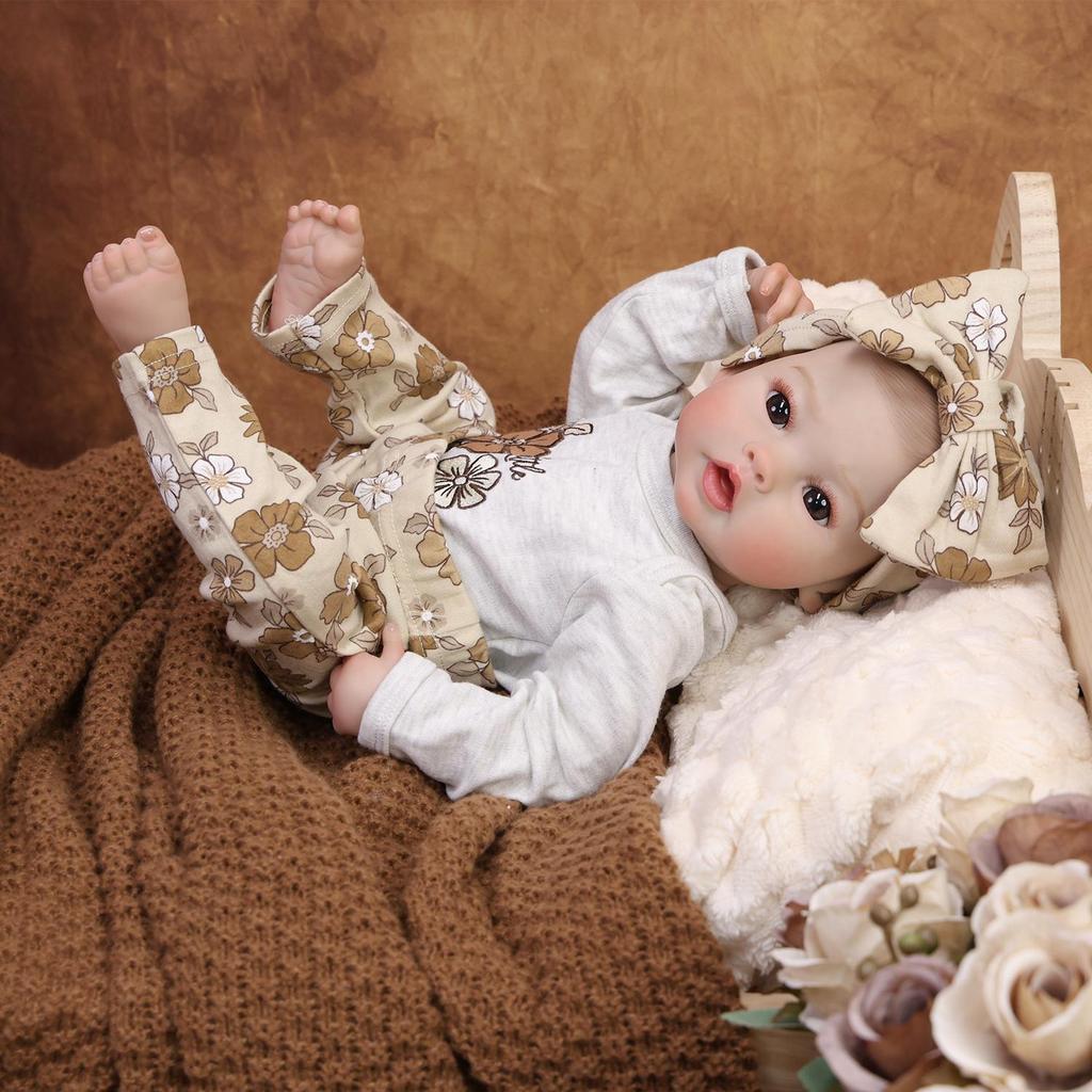 18 Inch Realistic Reborn Baby Doll Full Silicone Vinyl with Visible Veins Newborn Girl Doll Toddler Toy Gift
