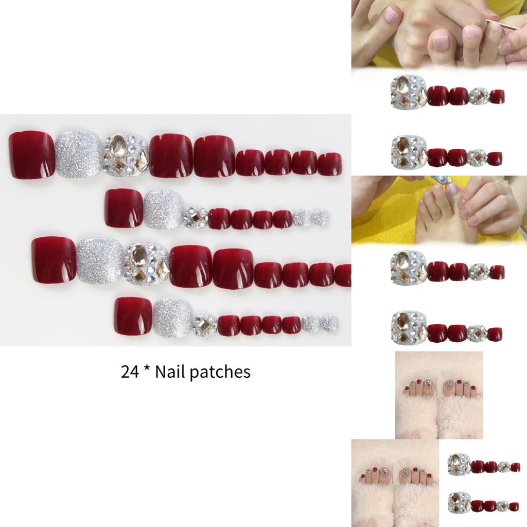 J-128 Toe Nail Wraps In Wine Red Sparkle Beautifully Designed For Women