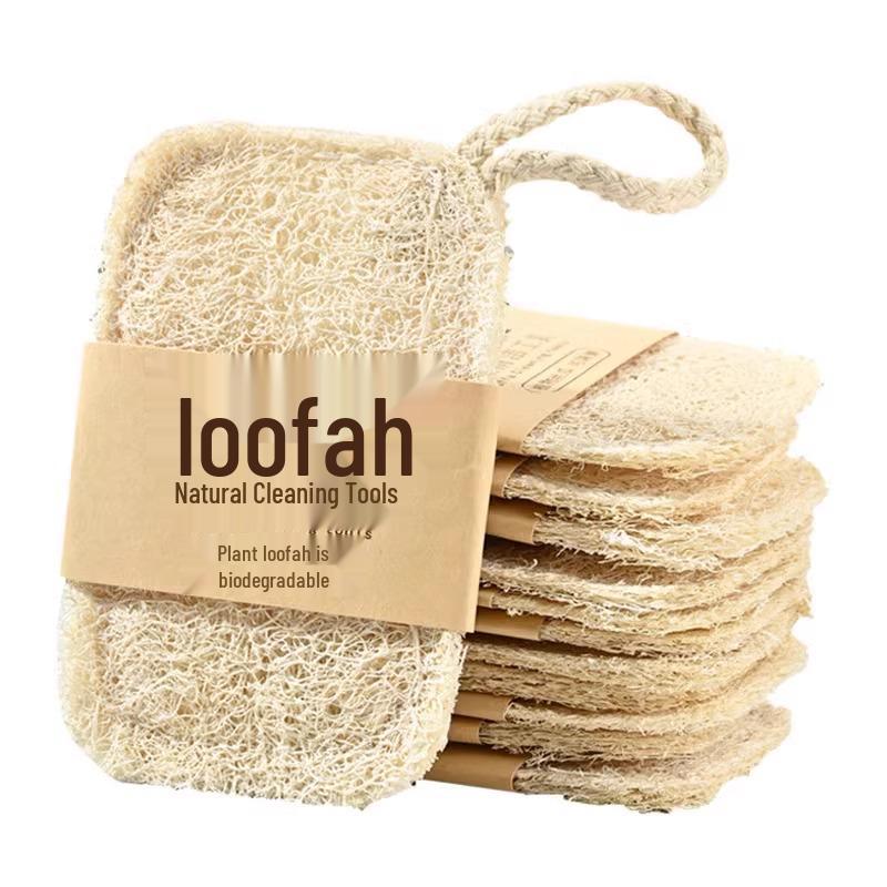 Loofah Dishcloth & Pot Brush: Natural Luffa Dishwashing Pad for Kitchen Cleaning