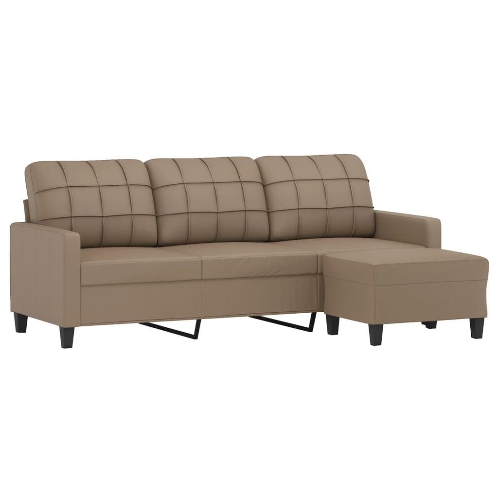 Vidaxl 3-Sitzer Sofa mit Hocker, Cappuccino, 180 cm, Kunstleder