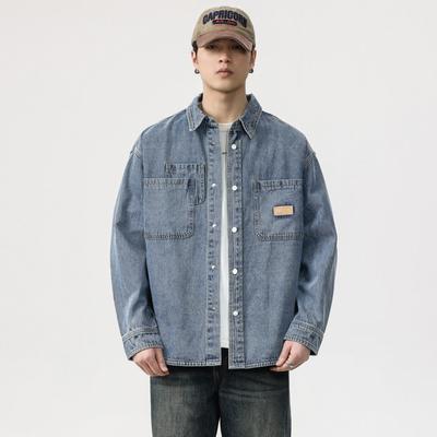 Niebieska amerykańska koszula dżinsowa High-End Tooling męska luźna duża kurtka casualowa modna marka