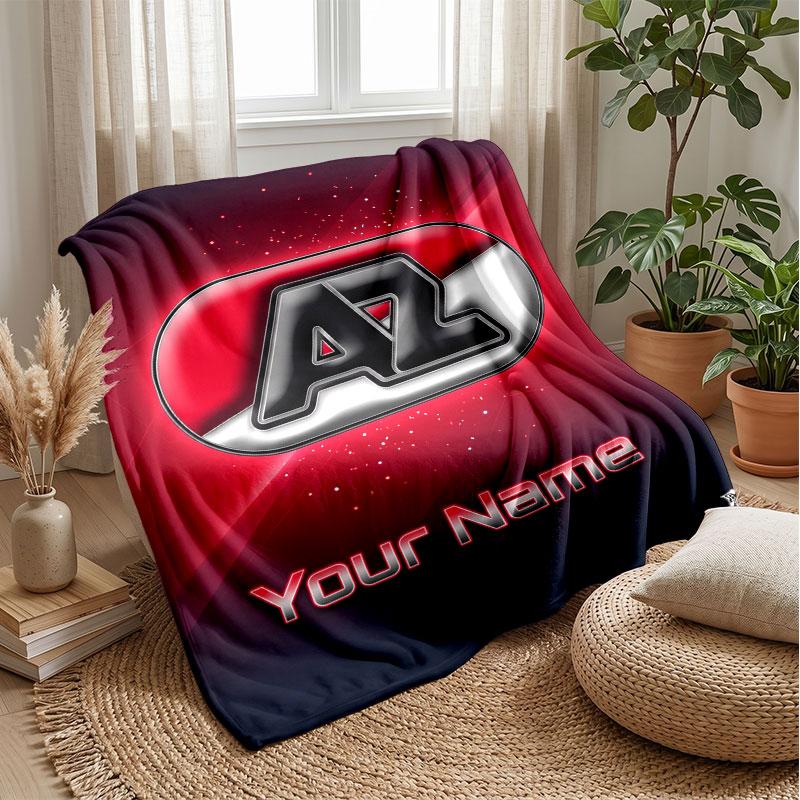 Couverture en Flanelle Personnalisée avec Nom et Texte AZ Alkmaar Logo de Football Couverture Polaire Personnalisée Cadeau Spécial pour Canapé Chambre Maison