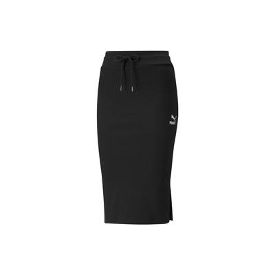 Solid Color Logo Print Drawstring Side Slit Midi Skirt Women Skirts Black 533508-01