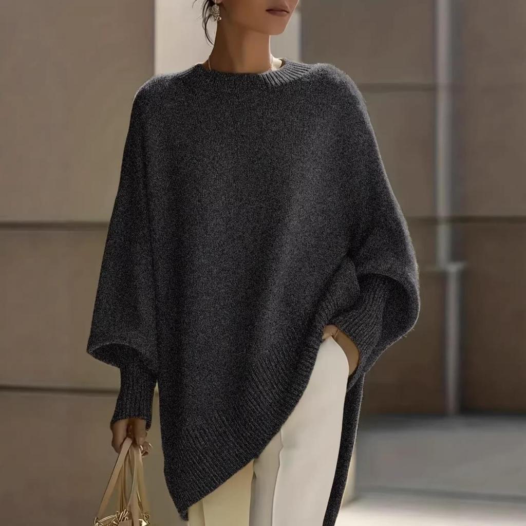 2025 Autumn/Winter Women's Solid Color Round Neck Knit Pullover Sweater - Loose, Lazy Style