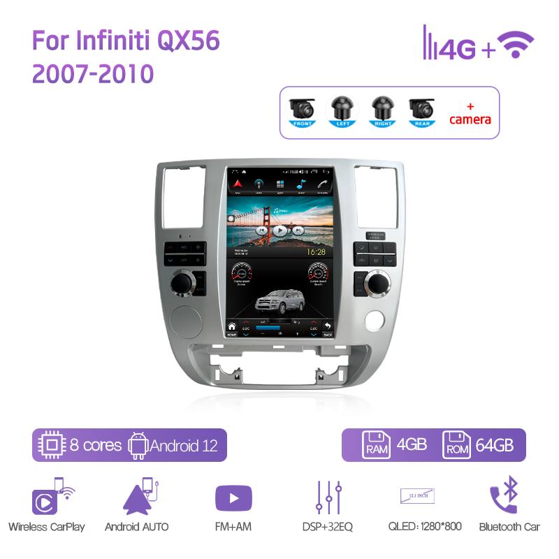 12.1" For Infiniti QX56 2007-2010 Car Multimedia Video Player GPS Navigation Radio Android12 8Core 8+128G CarPlay 4G 360Camera
