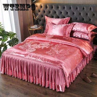 4pcs/set Jacquard European Style Sheet Quilt Cover Pillowcases Bedding Set Double Wedding Comfortable Non-Slip Sheet Bed Skirt Elegant Bed Linings