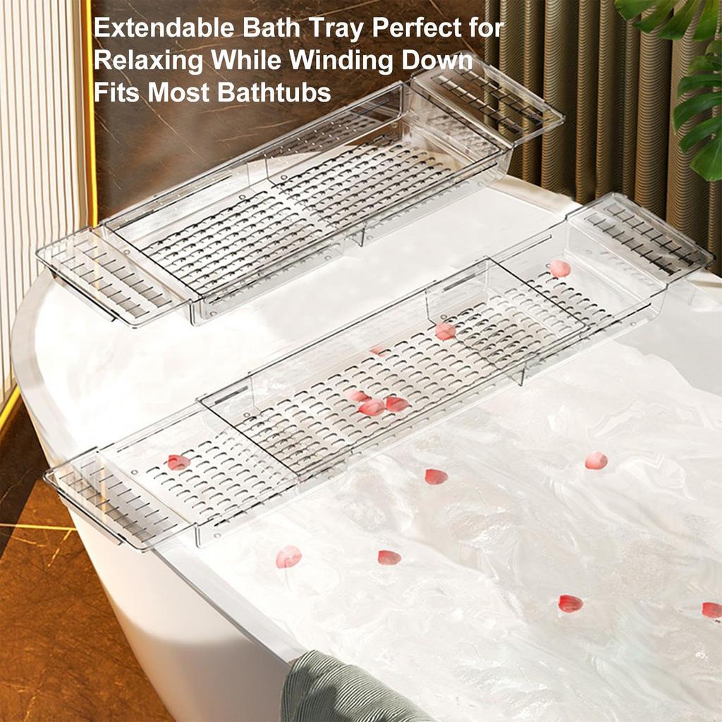 Multipurpose Bath Tub Rack with Adjustable Designs Conveninet for Holding Snacks Tablets and Bathroom Accessories