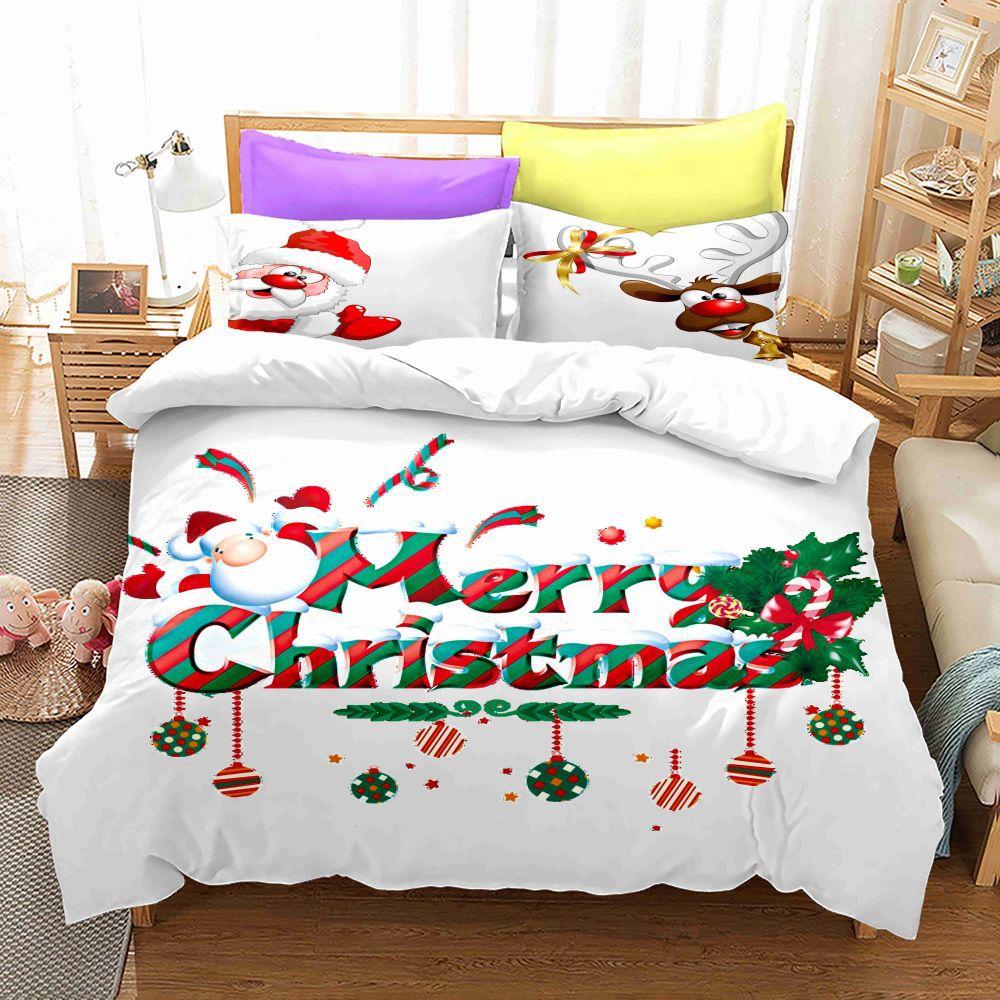 3D Digital Printing Bedding Four-Piece Set Three-Piece Set Christmas Bed Sheet Quilt Pillow