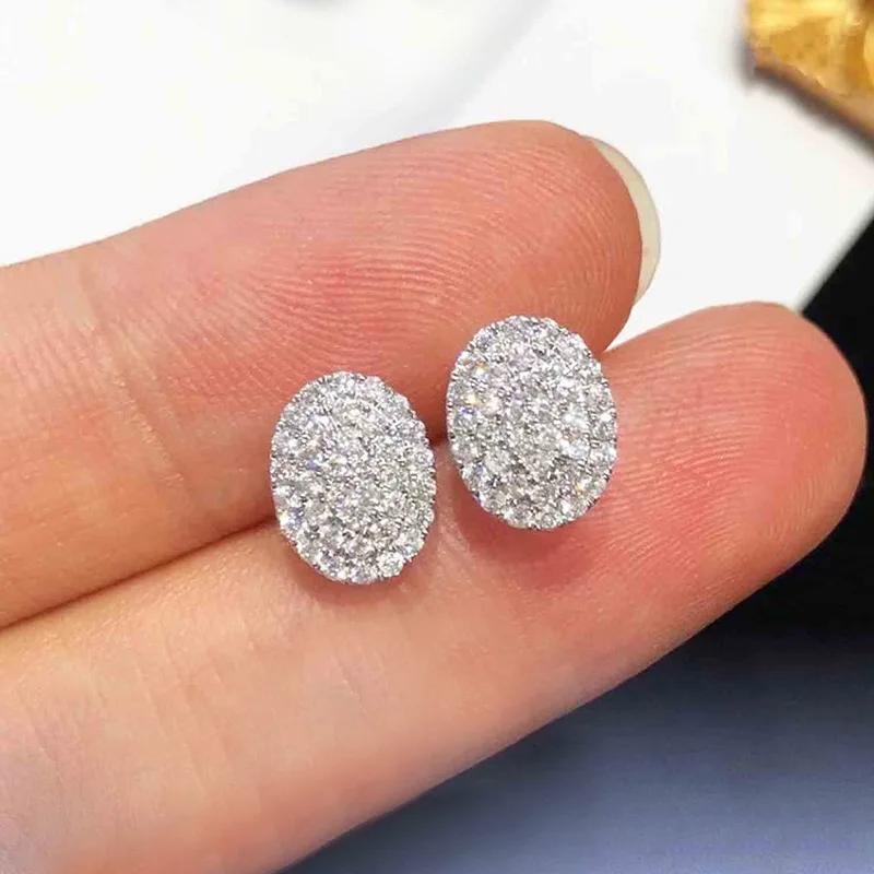 Micro Inlaid Zircon Light Luxury Style Earrings, Elegant and Ladylike Geometric Oval Popular Zircon Accessories