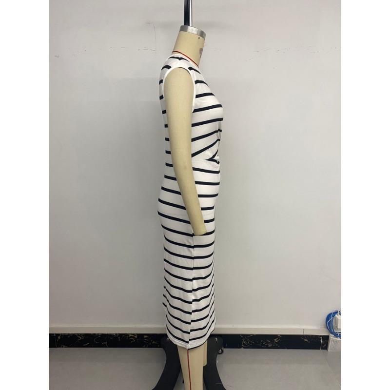 Damen Dating Pendler Lässig Einfach Schlitz Kink Gestreift Hüftwickelkleid