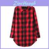 Women Fashion Button Down Checks Flannel Casual Lapel Long Shirt Tops Blouse In Vibrant Plaid Prints