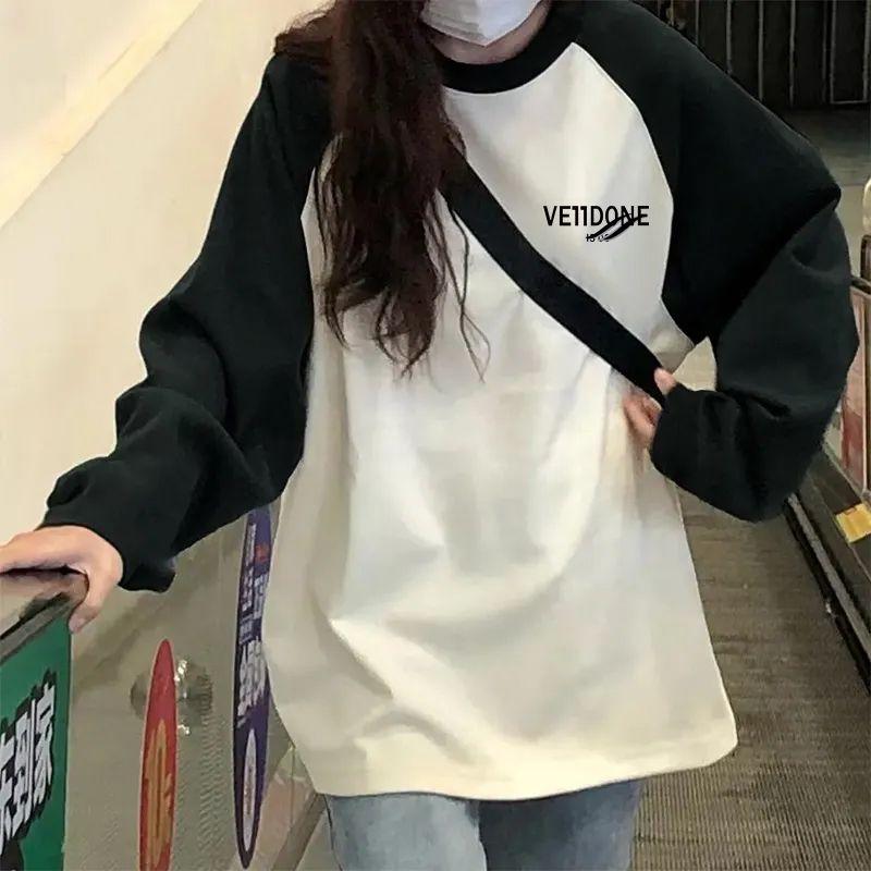 Zelené mikiny v korejském stylu Dámské Y2K Harajuku Hip Hop Patchwork Trička s dlouhým rukávem Oversized Vintage dopisní topy