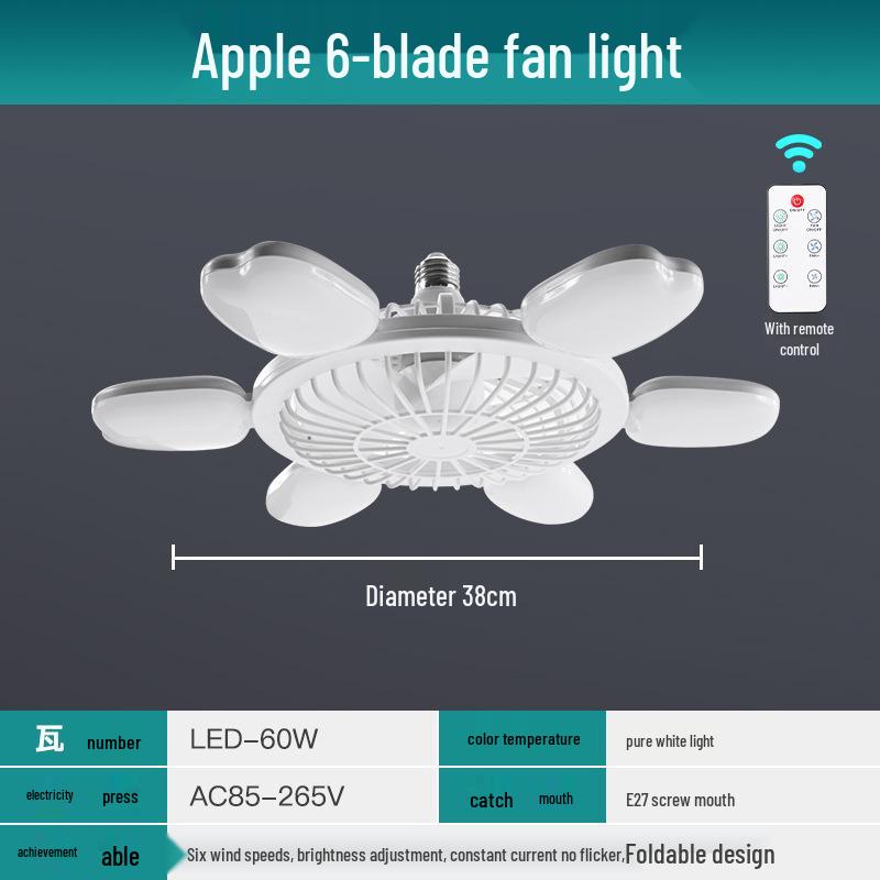 Ferngesteuertes LED-Ventilatorlicht mit verstellbarem 6-Blatt-Design für Schlafzimmer & Studentenwohnheime, E27 Schraubsockel, Dimmbar
