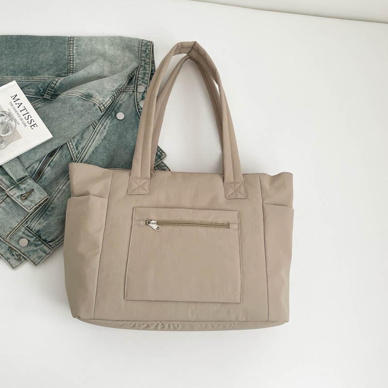 Large Capacity Nylon Tote Bag for Women Lightweight Shopping Shoulder Bag with Multiple Pockets and Zipper Closure for Daily Use