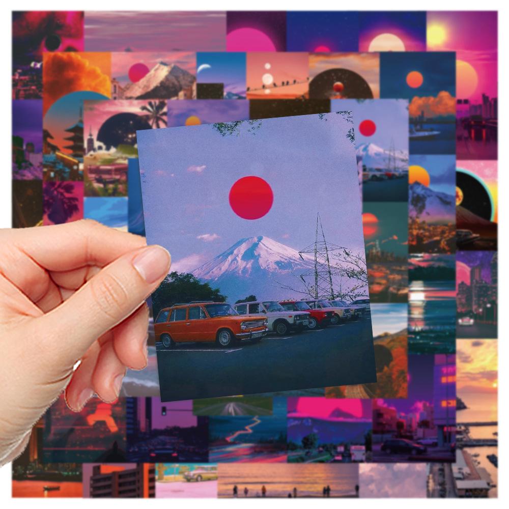 50Pcs Sunset Landscape Stickers Aesthetic Art Waterproof Graffiti Decals Luggage Laptop Phone Skateboard Guitar Sticker