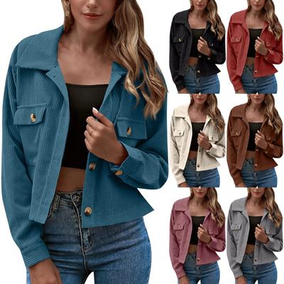 Women's Fashion Solid Color Vintage Lapel Loose Corduroy Shirt