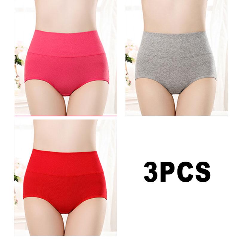 3PCS/Set Women's High Waist Cotton Panties Briefs Soft Breathable Comfy Underwear Plus Size M-3XL