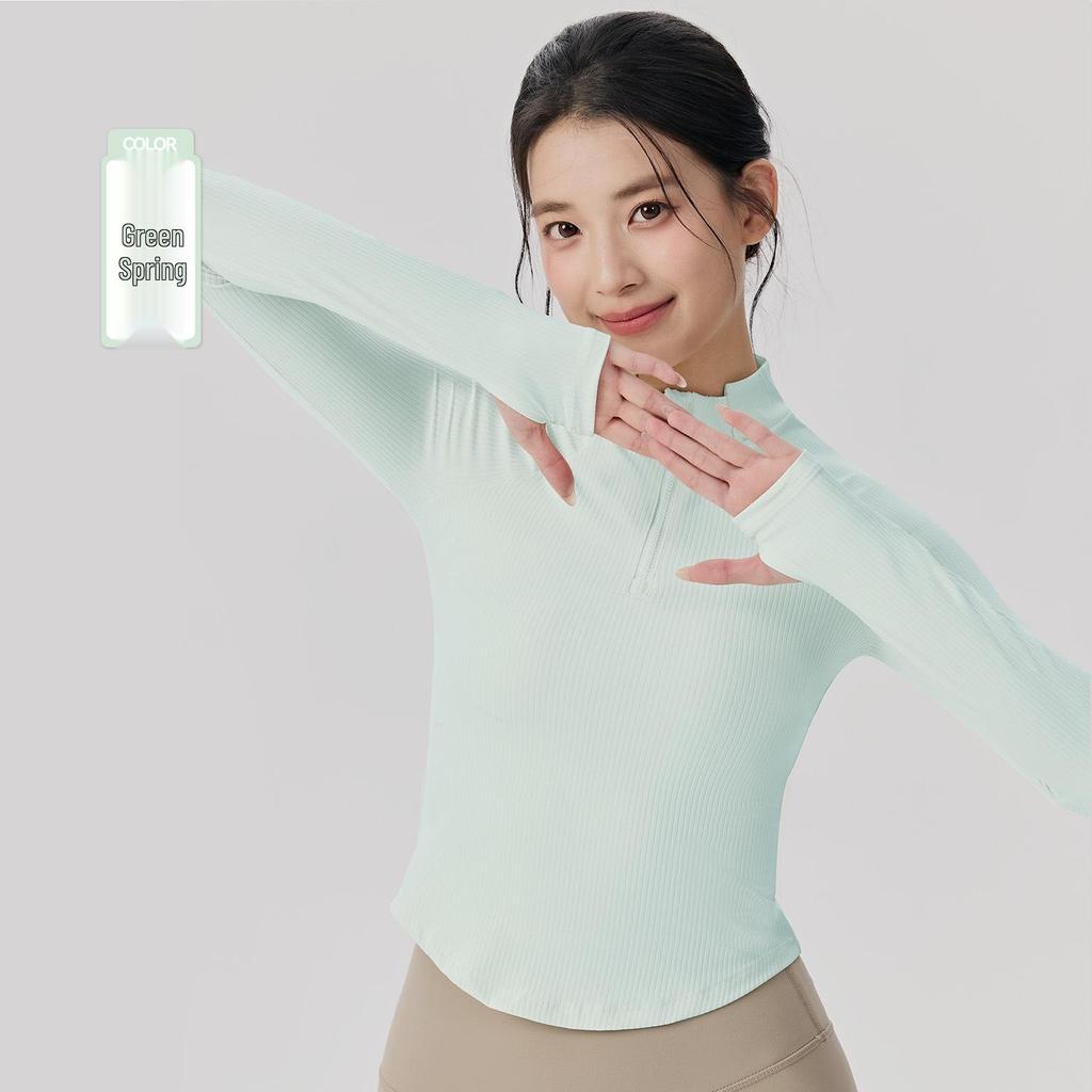 Ladies' Slim-Fit Long Sleeve Yoga Top: Stand Collar, Half Zip, Perfect for Autumn/Winter Pilates & Fitness.