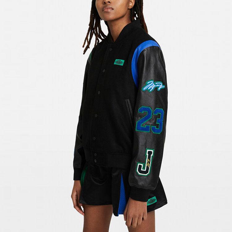 Jordan X Aleali May Varsity bunda (Velikost Asie) Černá Hra Královská Borovicová Zelená Dámská Streetwear DC2435-010