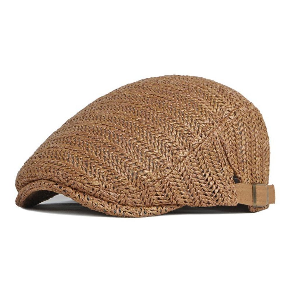 Stylish Hollow Design Straw Beret Adjustable Breathable Newsboy Cap Sun Protection Ivy Cap Unisex