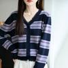 Women S V Neck Striped Knit Cardigan Long Sleeve Casual Sweater