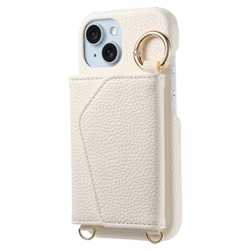 Sharp WISH4 iPhone15 Diamond Line Finger Ring Crossbody Phone Case with Card Slot