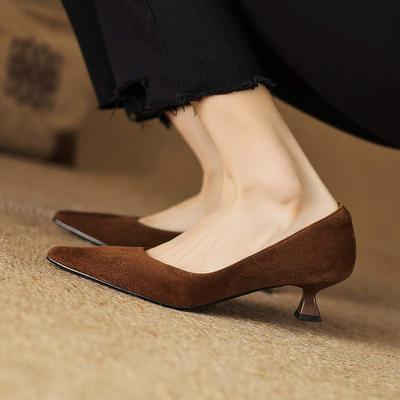 Gamuza Moda Verano Primavera Otoño Verano Slip on Fiesta Mujer Puntera Puntiaguda Tacón de Aguja Medio Zapatos de Salón