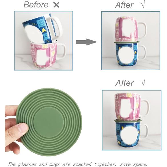 4PCS Coffee Mug Stacker, Cup Storage Accessories, Silicone Coaster, Kitchen Cabinets Expandable and Stackable Organizer,Save Space for Cupboard and