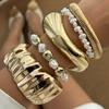Wind Stacked Wear Temperament Imitation Pearl Bracelet Women, Fashion Metal Wide Folded Bracelet Bracelet