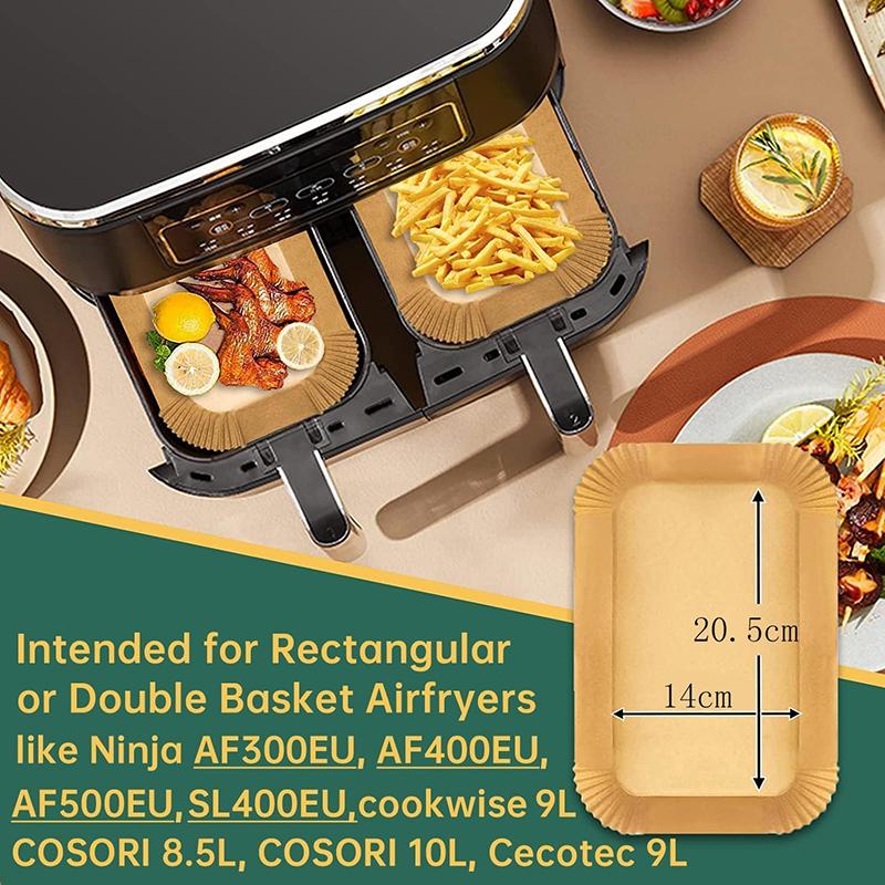 Hârtie de copt pentru friteuză cu aer Ninja, forme dreptunghiulare, compatibilă cu Ninja Foodi Dual Zone și altele duble