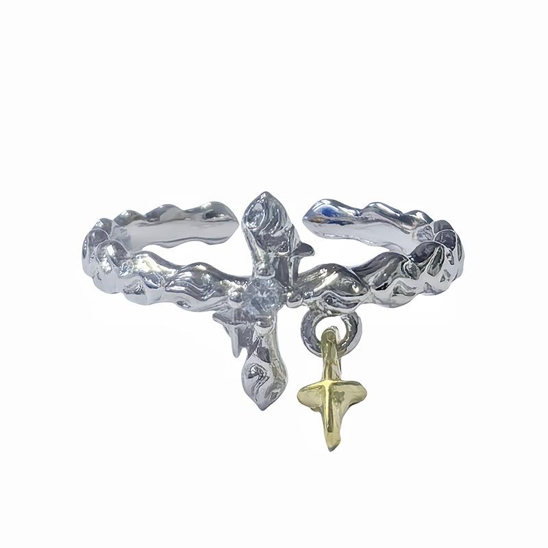 Color Separation Cross, High-End Open Ring, French Fold Irregular Stacking, Niche Design, Personalized Ring, Women
